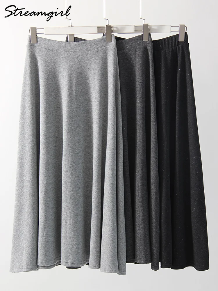 Streamgirl Winter Long Skirts For Women Gray 2024 Autumn High Waist A Line Soft Slim Women's Sequined Big Hem Skirt Maxi Women