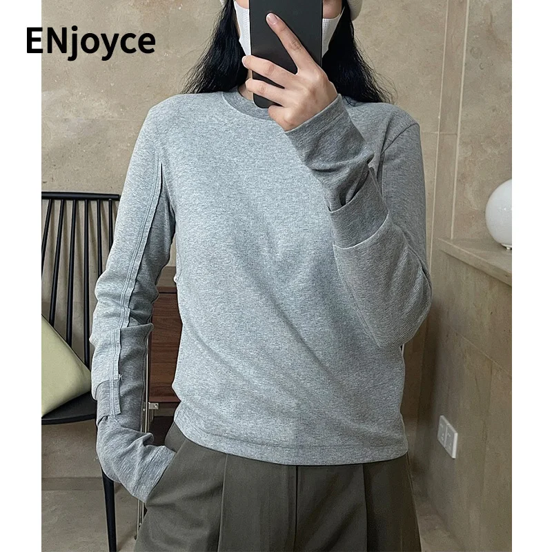 2024 Spring Women Basic Stitch Long Sleeve T-shirt Korean Fashion Cotton Tee Shirt Pullover Tshirt Tops Casual Streetwear