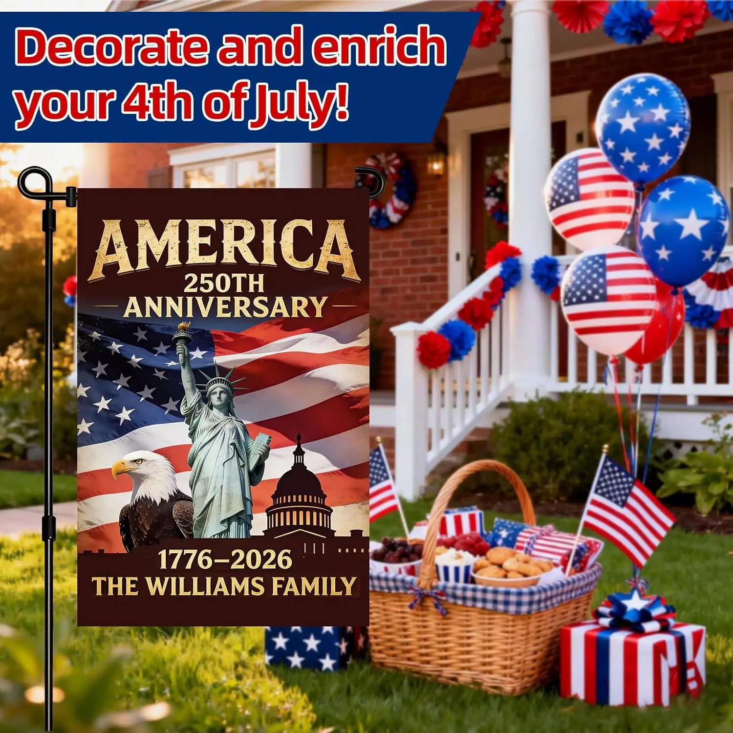 Custom America's 250th Anniversary Garden Flag, Personalized Family Name 250 Year of Freedom USA Patriotic Banner, Custo MMZ - view 6