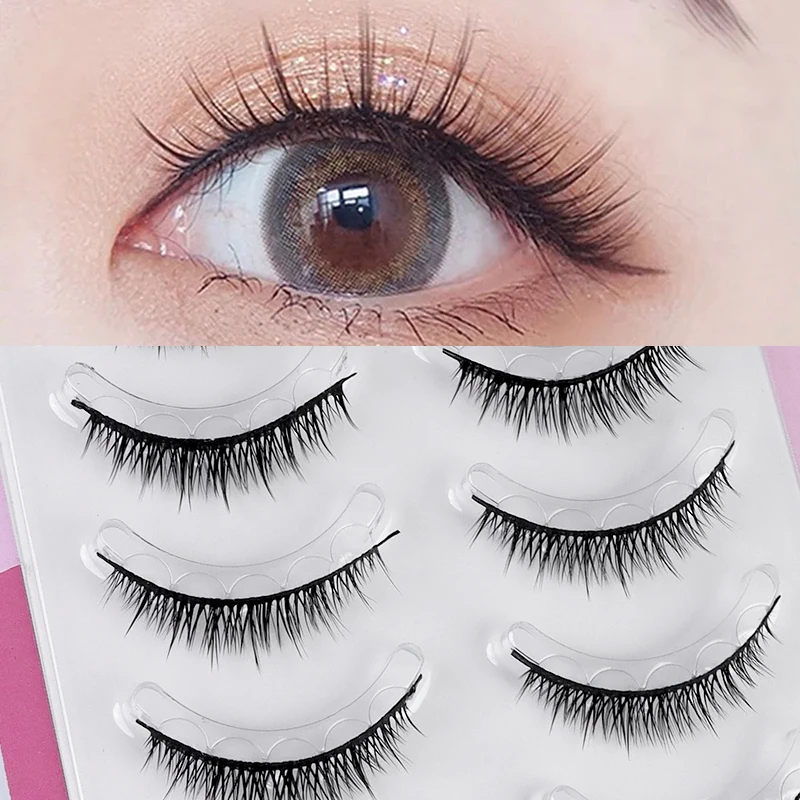 Sem cola 5 pares tira completa cílios postiços comprimento curto estilo mangá diy cílios postiços auto-adesivos cílios postiços