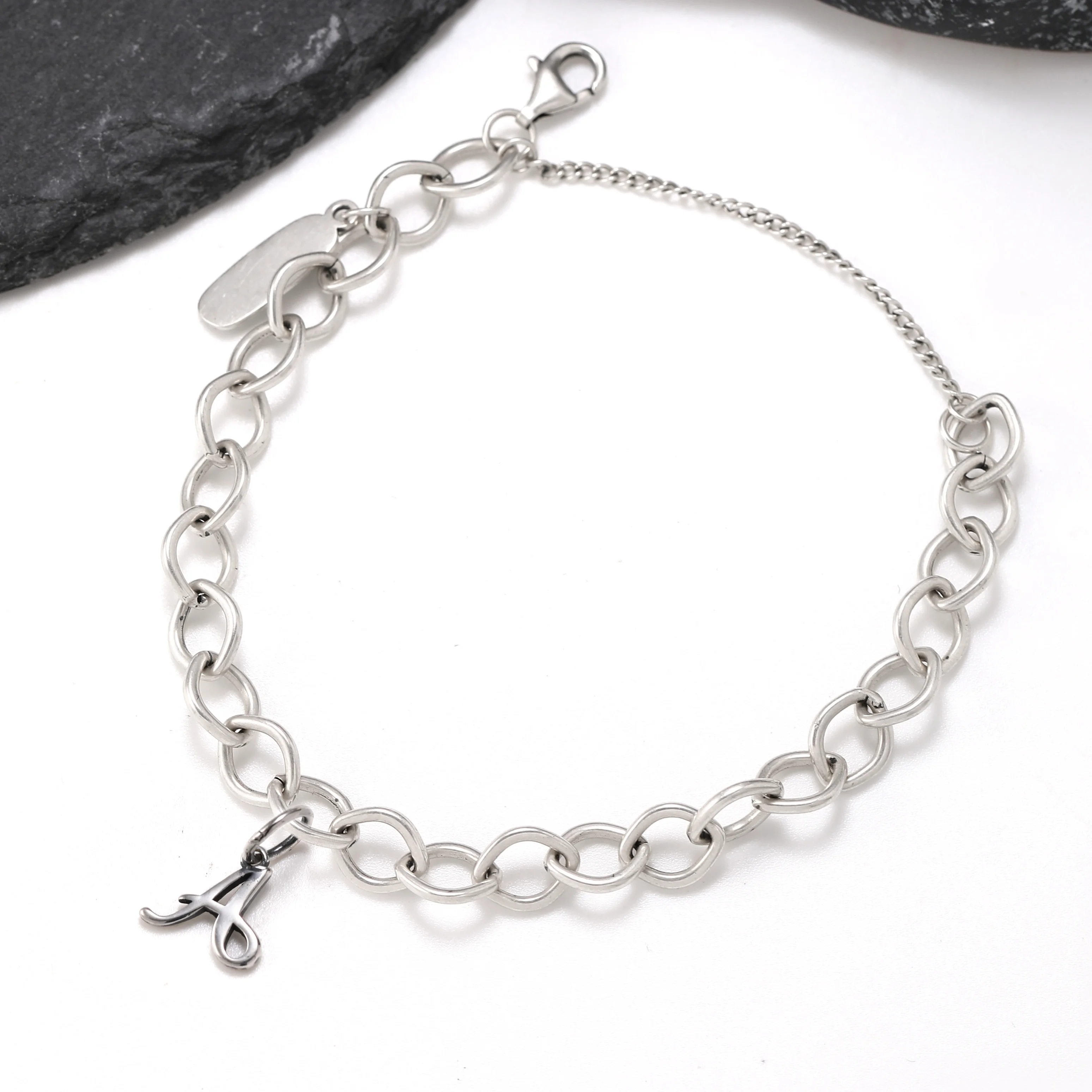 

Genuine 925 sterling silver James Avery Forged Link Charm Bracelet paired with a First letter of the word pendant