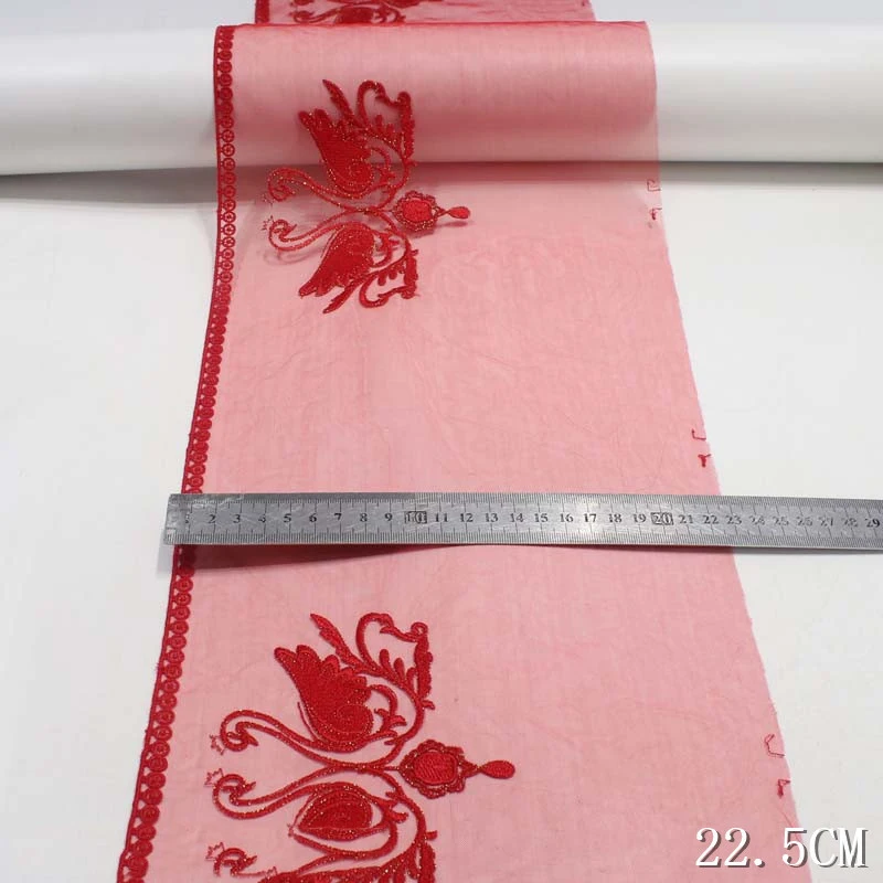 28Yards Red Floral Embroidery Lace Trim Skirt Hem Clothes Sewing Material DIY Apparel Dress Fabric