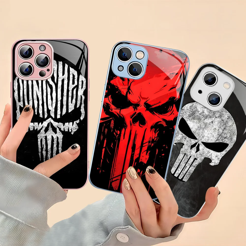 

Punisher Logo Phone Case For IPhone 14 13 12 Mini 11 Pro XS Max X XR 14 Plus Tempered Glass Cover