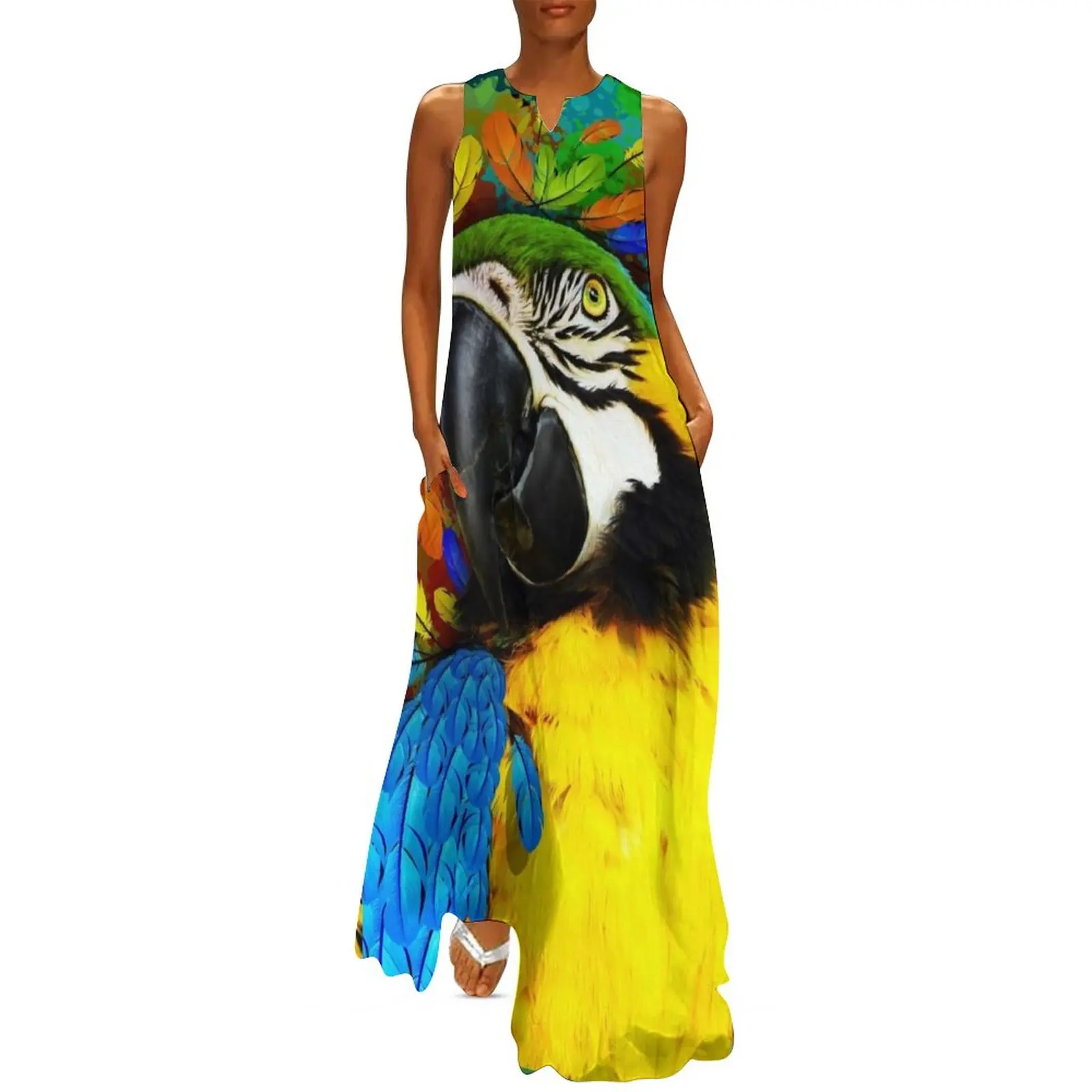 Gold and Blue Macaw Parrot Fantasy Long Dress prom dress Women's dresses Dress