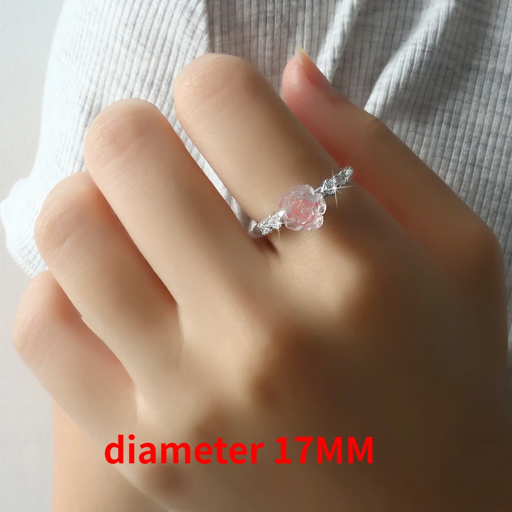 Pink Zircon Rose Flower Light Luxury Opening Adjustable Customized Rings for Women Fashion Jewelry Minimalist Accessories