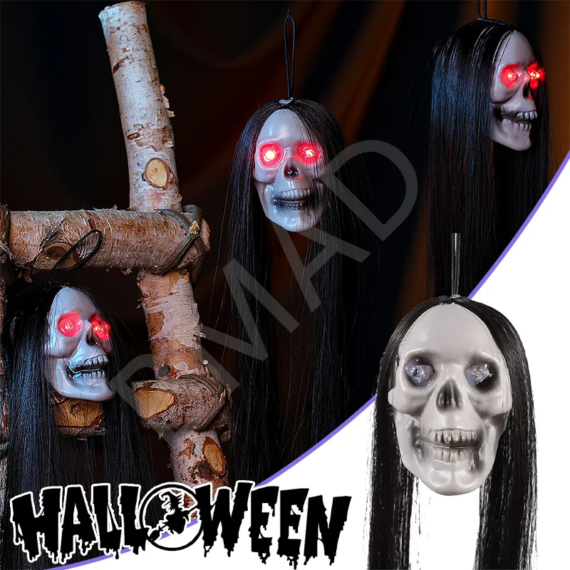 

New Halloween Hanging Long Hair Ghost Skeleton LED Light-emitting Horror Skeleton Ghost Bar Haunted House Decoration Props