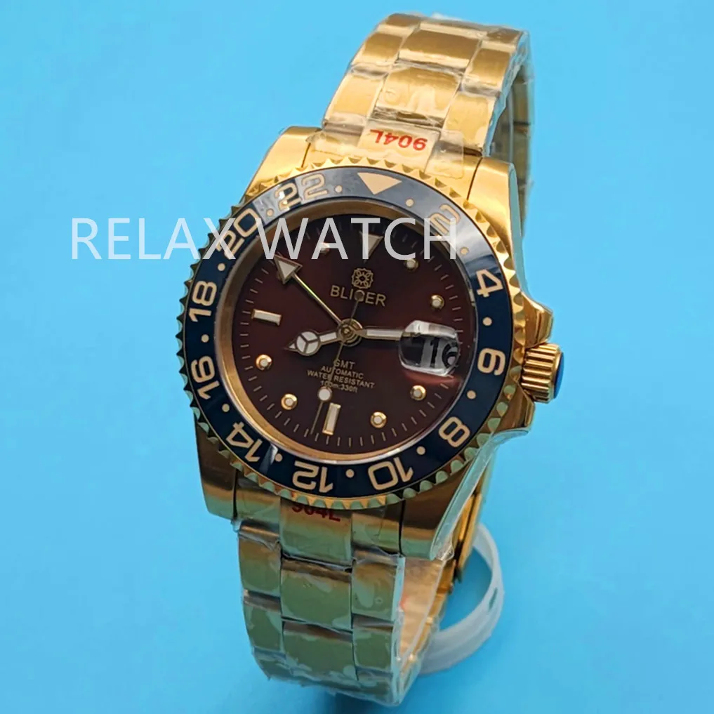 40mm Multi Time Zone Sapphire Glass Stainless Steel Gold Men's Watch Japan NH34 GMT Automatic Movemen