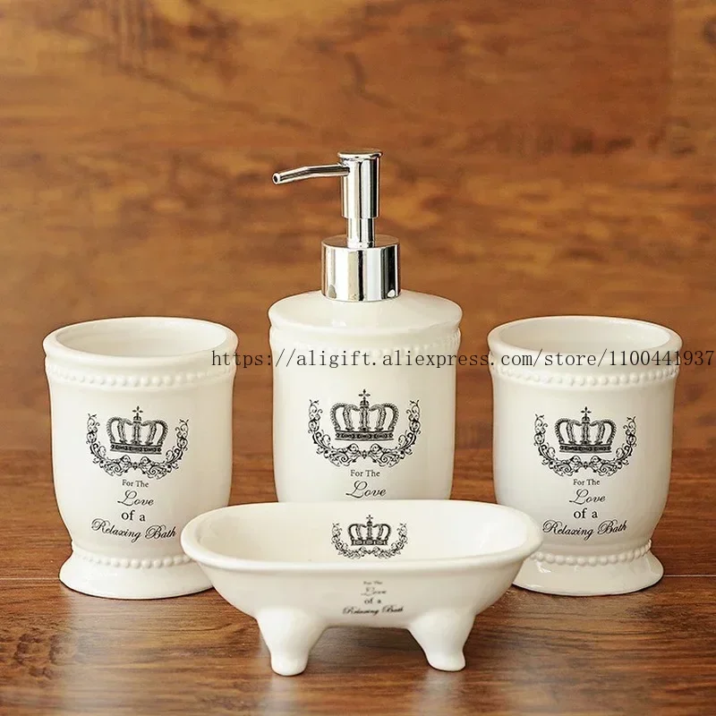 Luxurious European Ceramic Bathroom Accessories Set Stylish 4-Piece Wash Set with Smooth Surface and Elegant Glaze