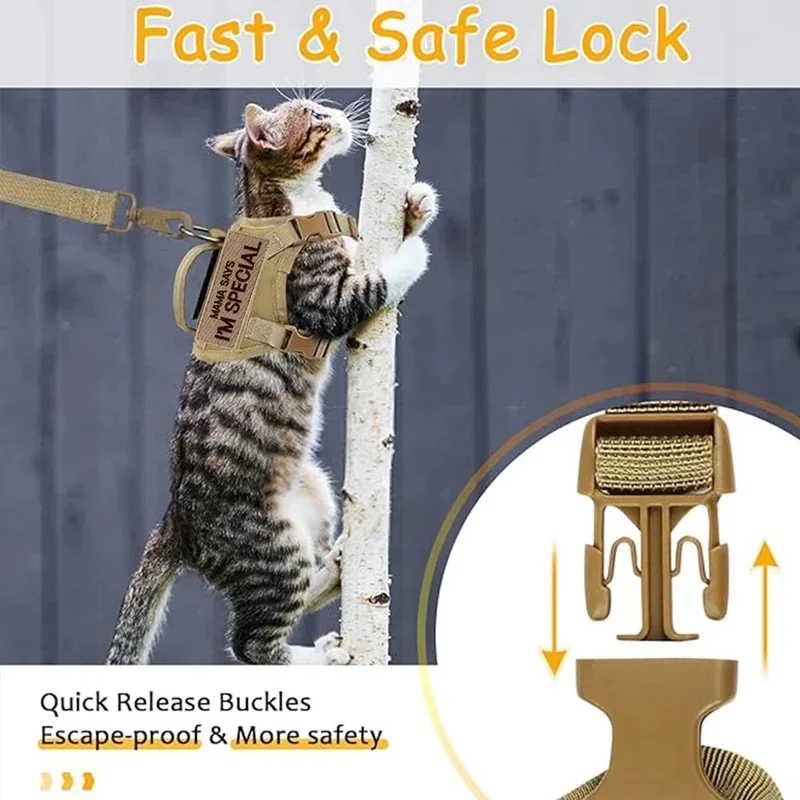 Tactical Cat Harness and Leash Set Adjustable Escape Proof Pet Vest for Small Dogs Cats Walking view 4