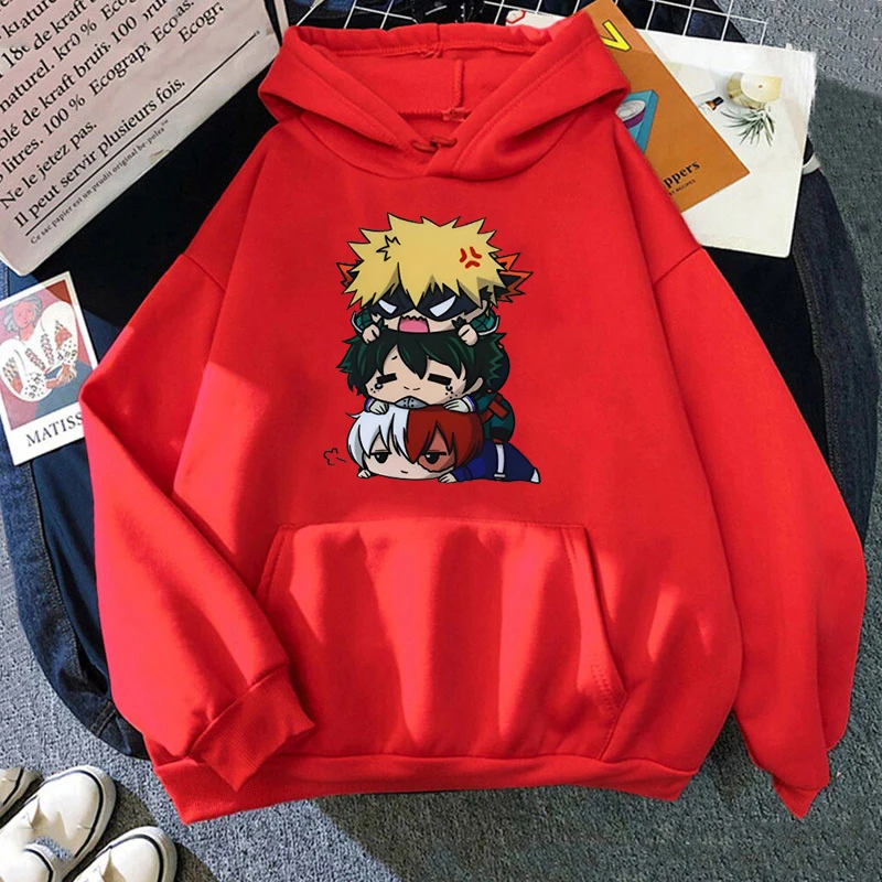 Moda kadınlar Anime Deku Bakugou Katsuki Todoroki Shoto baskı kapüşonlu Sweatshirt sonbahar eğlence spor kazak