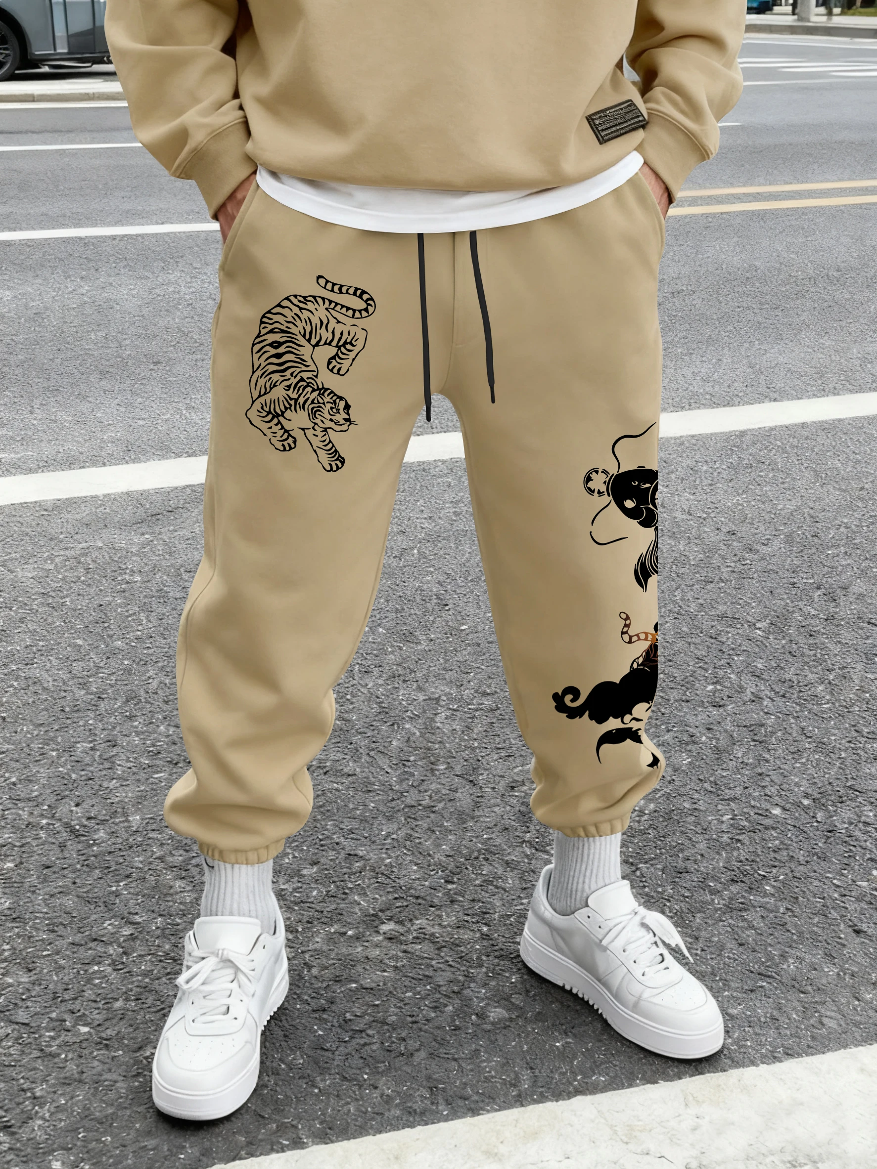 

Men's Streetwear Vintage Chinese Tiger & Lion Print Sweatpants Elastic Waist Soft Fabric Daily Hip Hop Street Joggers