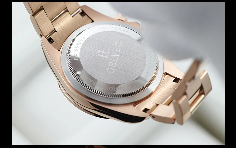 OBLVLO Orologio cronografo da uomo 40mm Orologio da polso al quarzo di lusso 50m Impermeabile Zaffiro Luminoso Tripla finestra Lunetta in cristallo