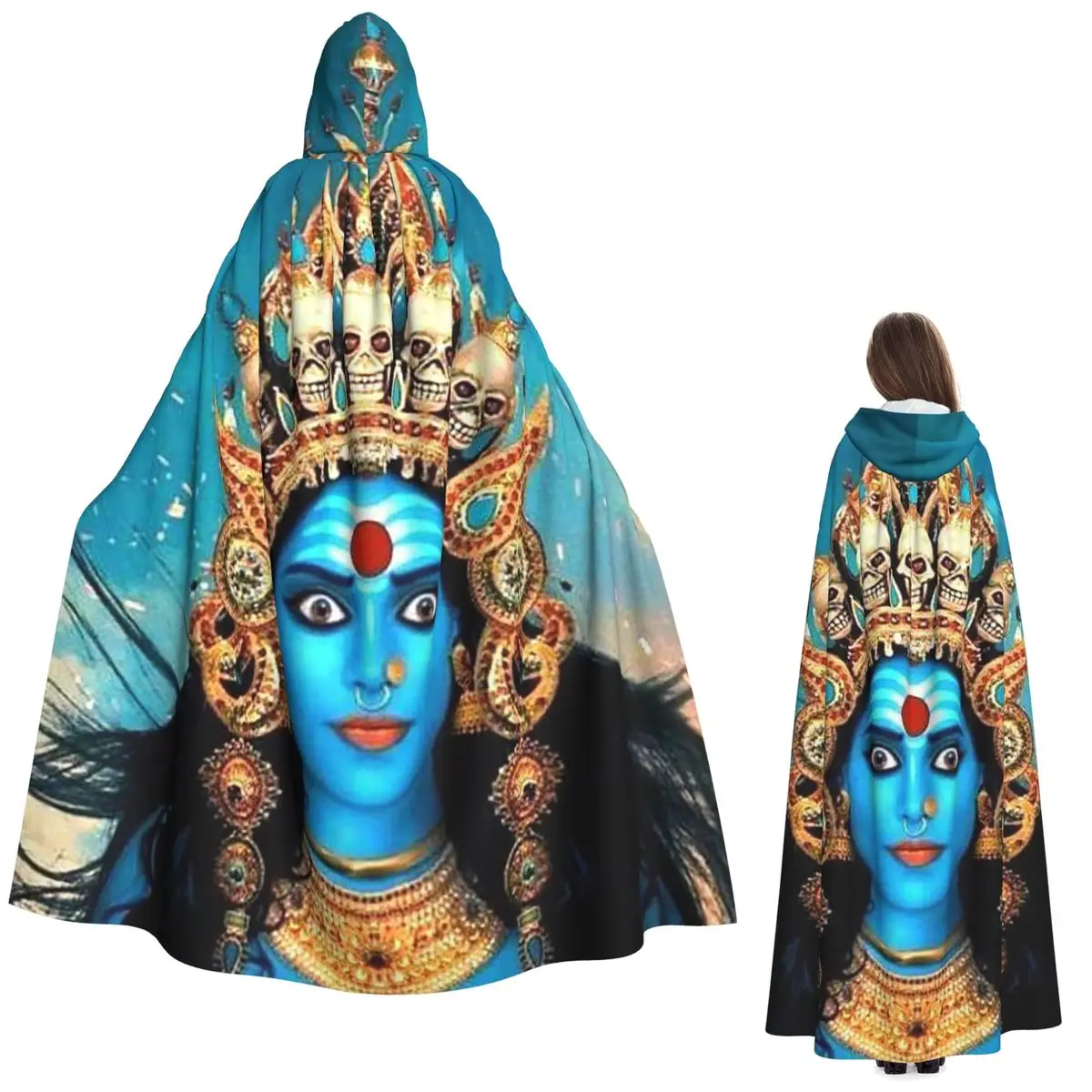 Cosmic Kali Ma diosa hindú de la destrucción capa larga con capucha disfraz Medieval de bruja capa de Cosplay abrigo de Halloween adulto Unisex