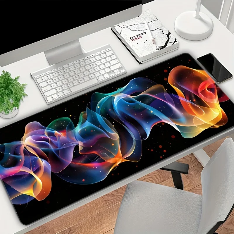 Vibrant Abstract Smoke XL Extended Mouse Pad Non-Slip Gaming Desk Mat Stitched Edge Office