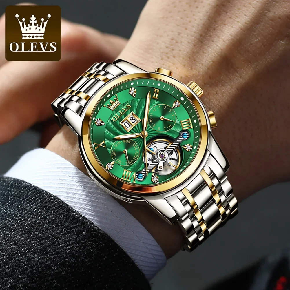 OLEVS 9910 Luxury Skeleton Men\'s Wristwatches Automatic Mechanical Watch for Men Stainless Steel Waterproof Original Man Watches