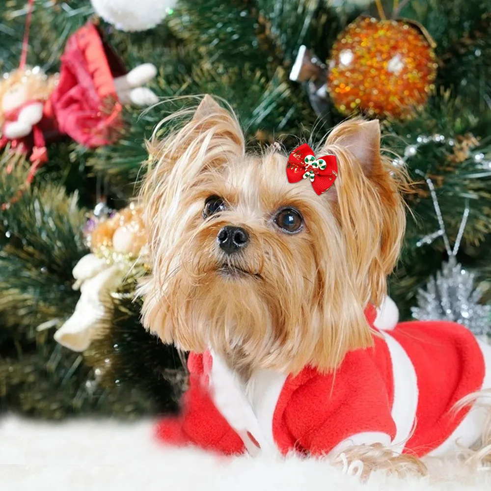 Puppy Bows 10/20/30PCS Handmade Dog Hair Accessories With Rubber Bands Christmas Party Dog Bows Pet Supplies For Dogs