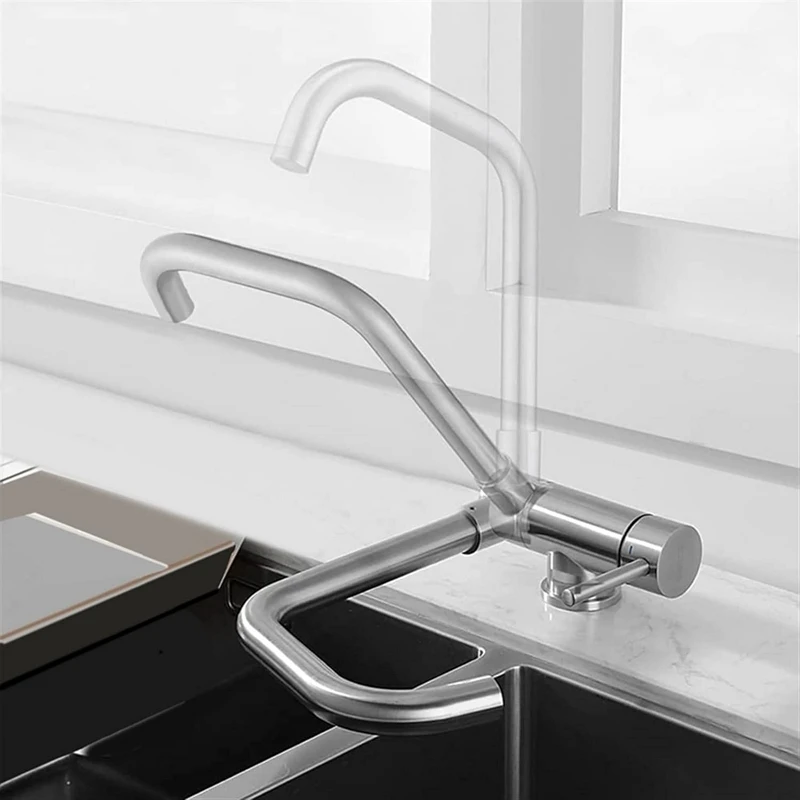 

Front Window Folding Kitchen Faucet 360 Degree Rotate Stainless Steel Sink Tap Inner Window Wash Basin Hot Cold Mixer Water Tap