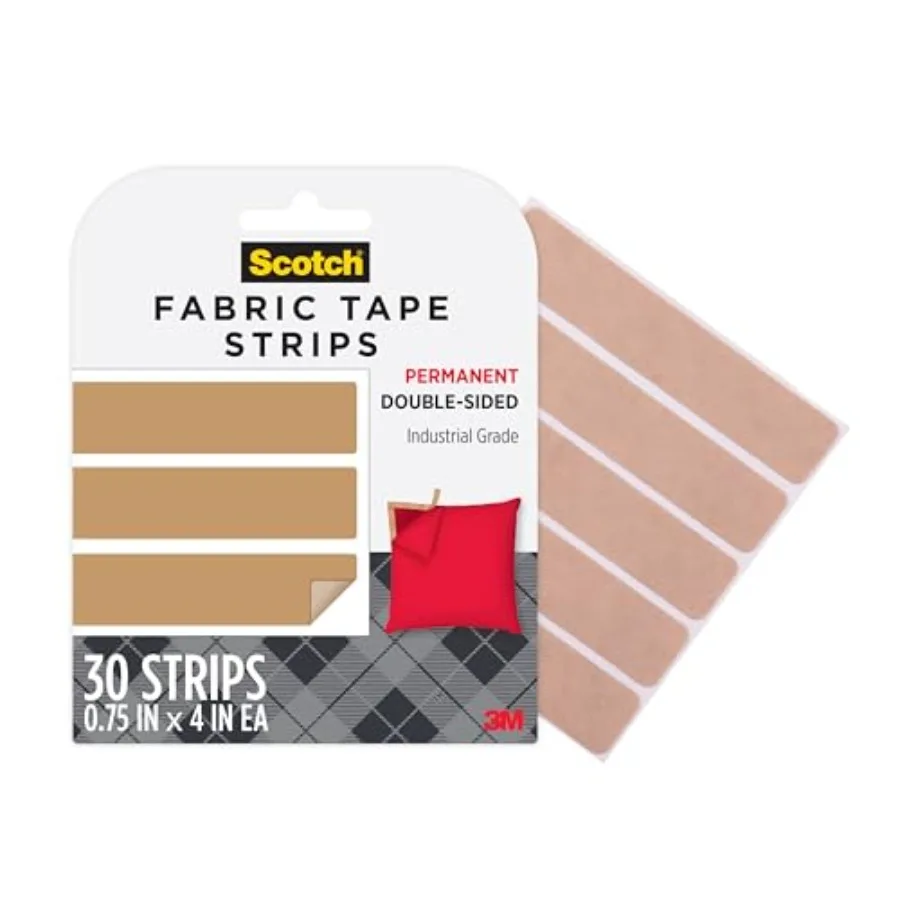 Permanent Fabric Tape Strips, 0.75 in. x 4 in., Machine Washable, Perfect Hemming Tape for DIY and Crafting, 1-Pack, 30 Strips
