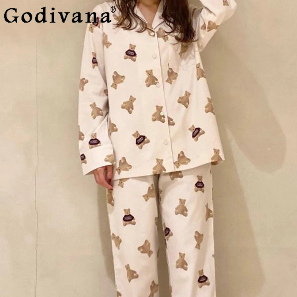 

Autumn Winter Women's Pajamas Sets Cartoon Cotton Sleepwear Loose Comfort Nightgown Homewear Casual Nightwear