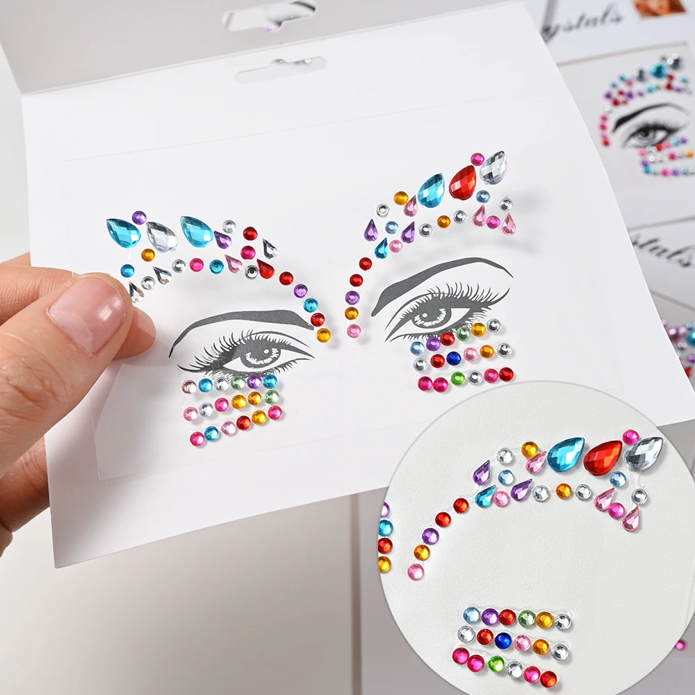3D Crystal Rhinestone Face Tattoo Stickers - Girls Party Face Decorations with Diamond Temporary Tattoo Masquerade Face Sticker