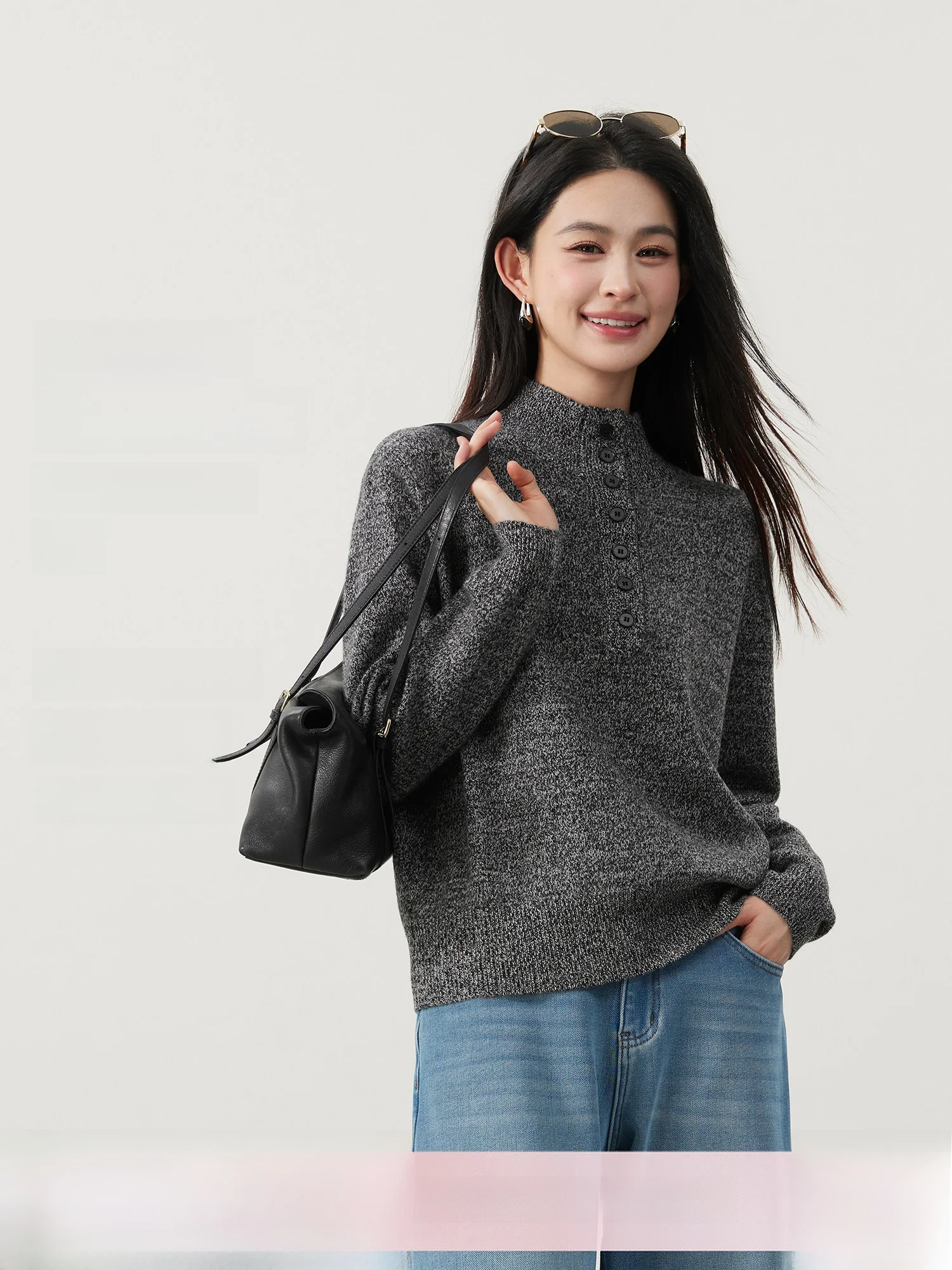 

Mijor Quali Woolen Knitted Sweater High Ne f Open Fem Faion Winter Warm Soft Wool 00% Artistic Sle ort Length