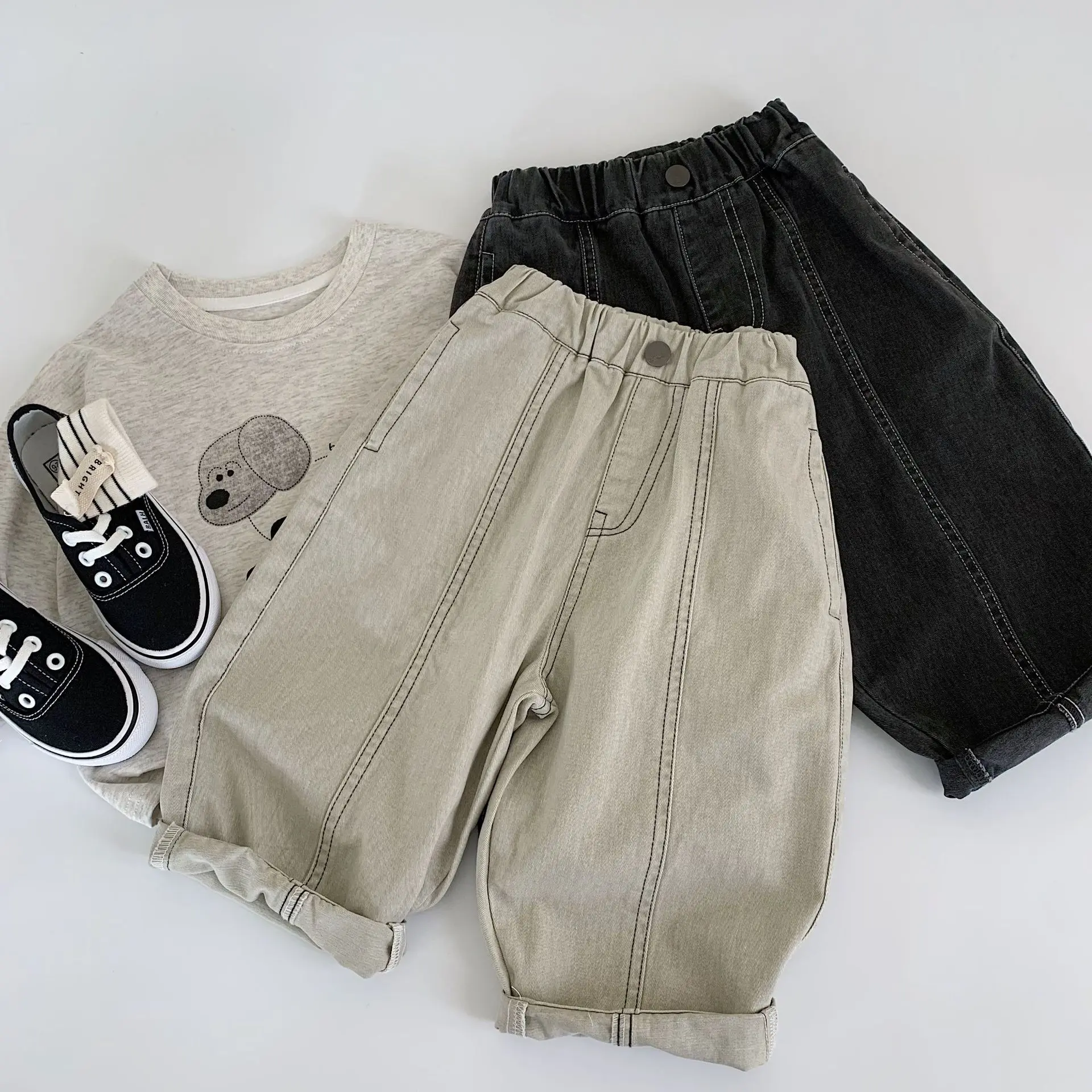 

2025 Autumn New Children's Solid Color Loose Casual Pants Versatile Trousers