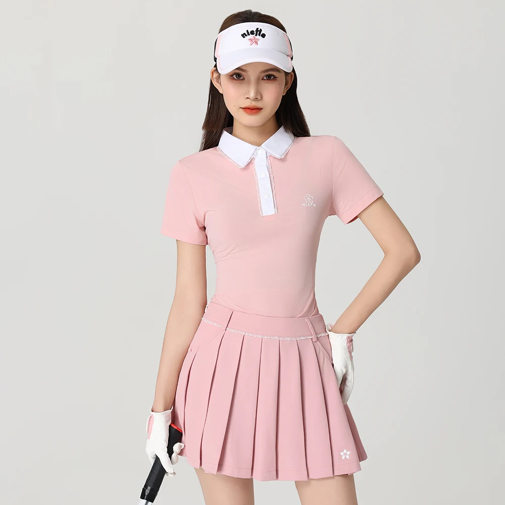 Women's Summer Golf Short-sleeved Polo Shirt High-end Color Contrast Quick Drying Breathable Fashion Outdoor Leisure Sports Suit