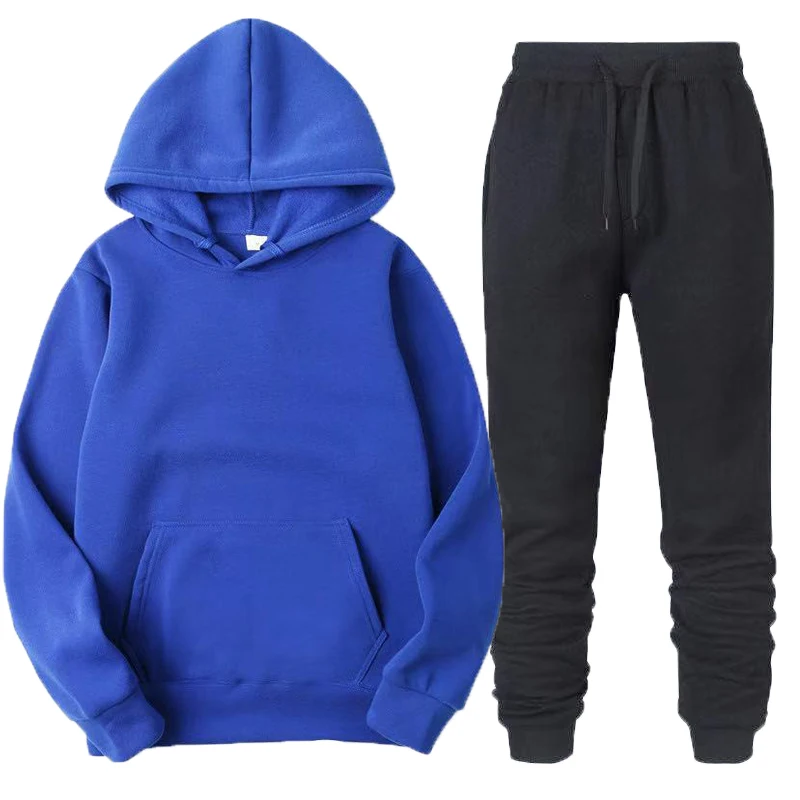 Men Women Autumn Hooede Sports Suit Fleece Hoodies+Sweatpants Fitness Training Kit Pullover Male Sportswear Jogging Running Sets