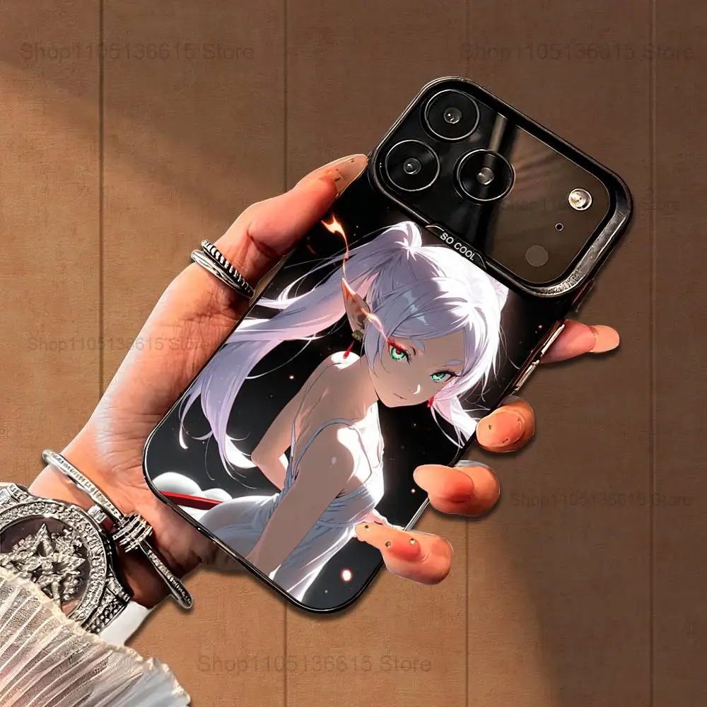 Capa de telefone animada f-freren fofa para iphone 16,15,14,17,13,12,11, mini, pro, se,xs, max, capa de silicone preta fosca