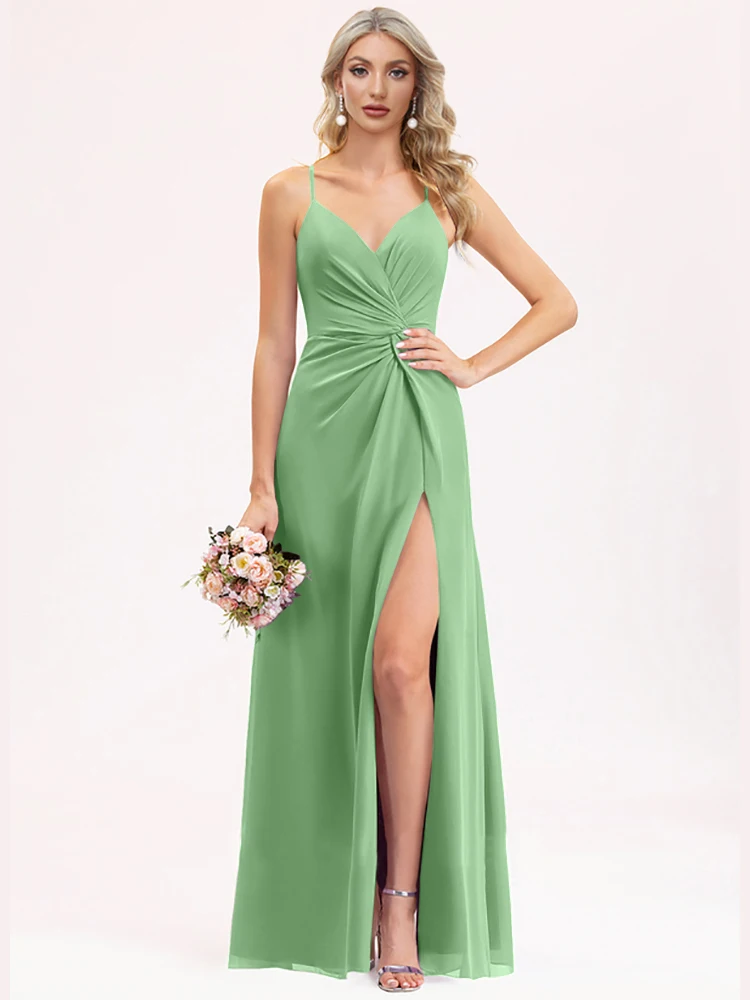 

XUIBOL Elegant Chiffon Green Evening Dresses Women A-line Beach Dress Spaghetti Strap Formal Wedding Evening Party Gowns 2024