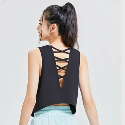 Women's Yoga Vest Cross Back Hollow out Design Loose Slimming Fitness Running Sport Sleeveless Top Polyester Fiber 100%