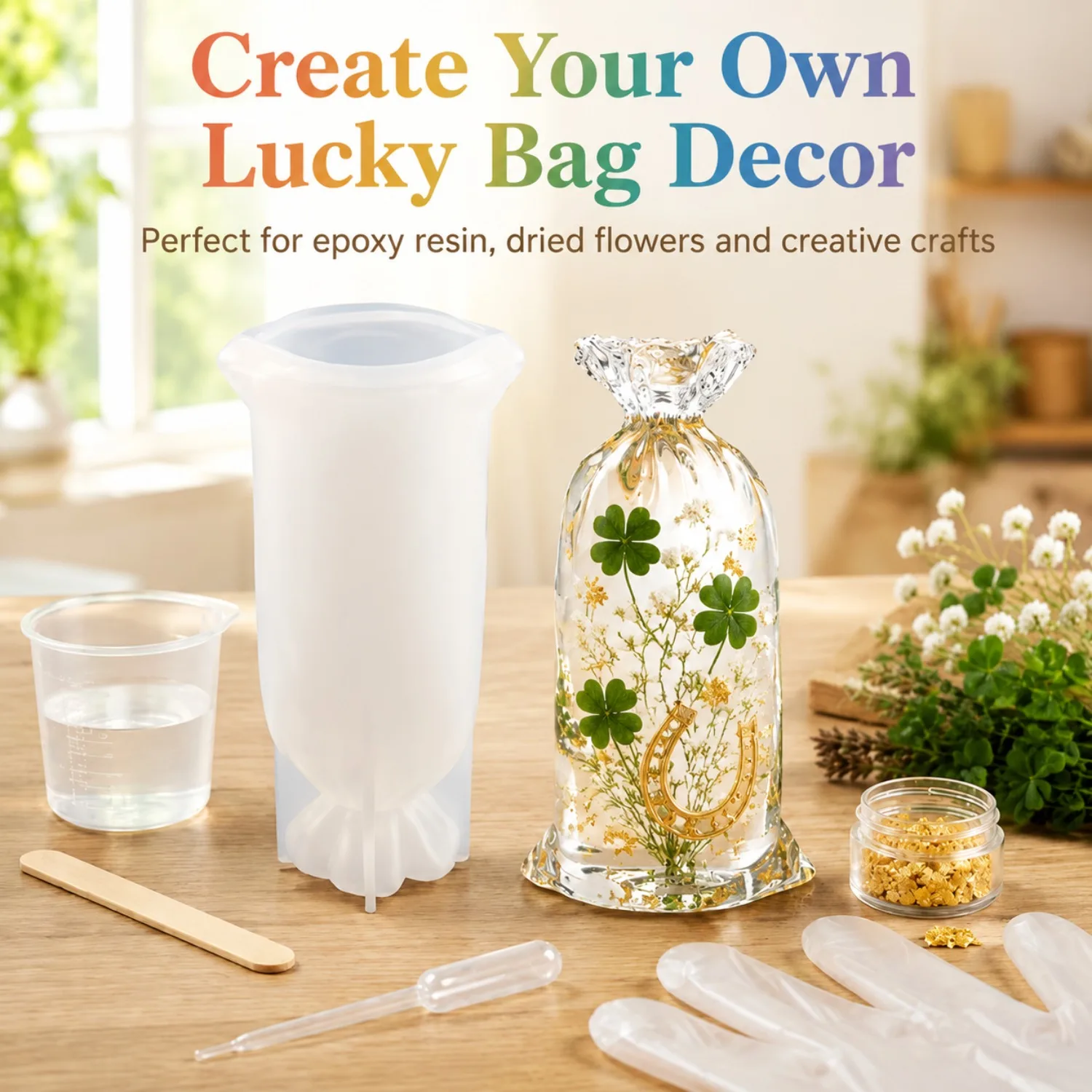 Lucky Bag Resin Silicone Moulds, Reusable Silicone Moulds for Epoxy Resin Casting, DIY Craft Moulds for Dried Flower Preservation, Floral Art, Resin Crafts, Table Decorations, Souvenirs, Handmade Displays and Home Gifts