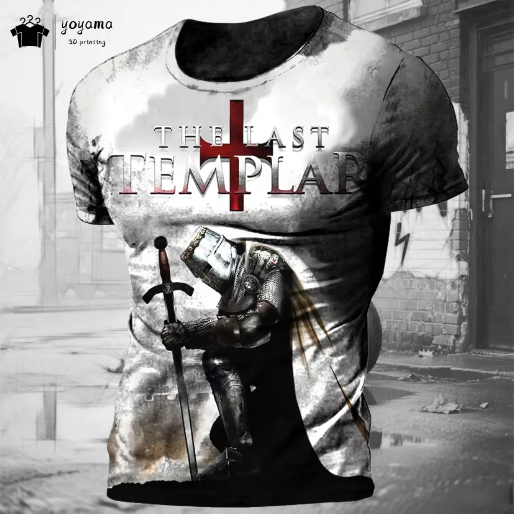 Vintage Knights Templar T-Shirt for Men 3D Printed Jesus Christ Crucifix Men's T-Shirts Oversized Fashion Men's Short Sleeve Tee