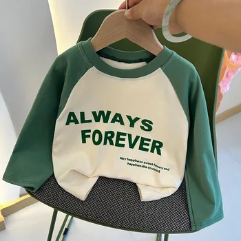 Korean Style Kids Long Sleeve Shirt 4 New Autumn Girls and Boys Long Sleeve T-shirt Base Shirt Letter Korean Style Children Clothing 4