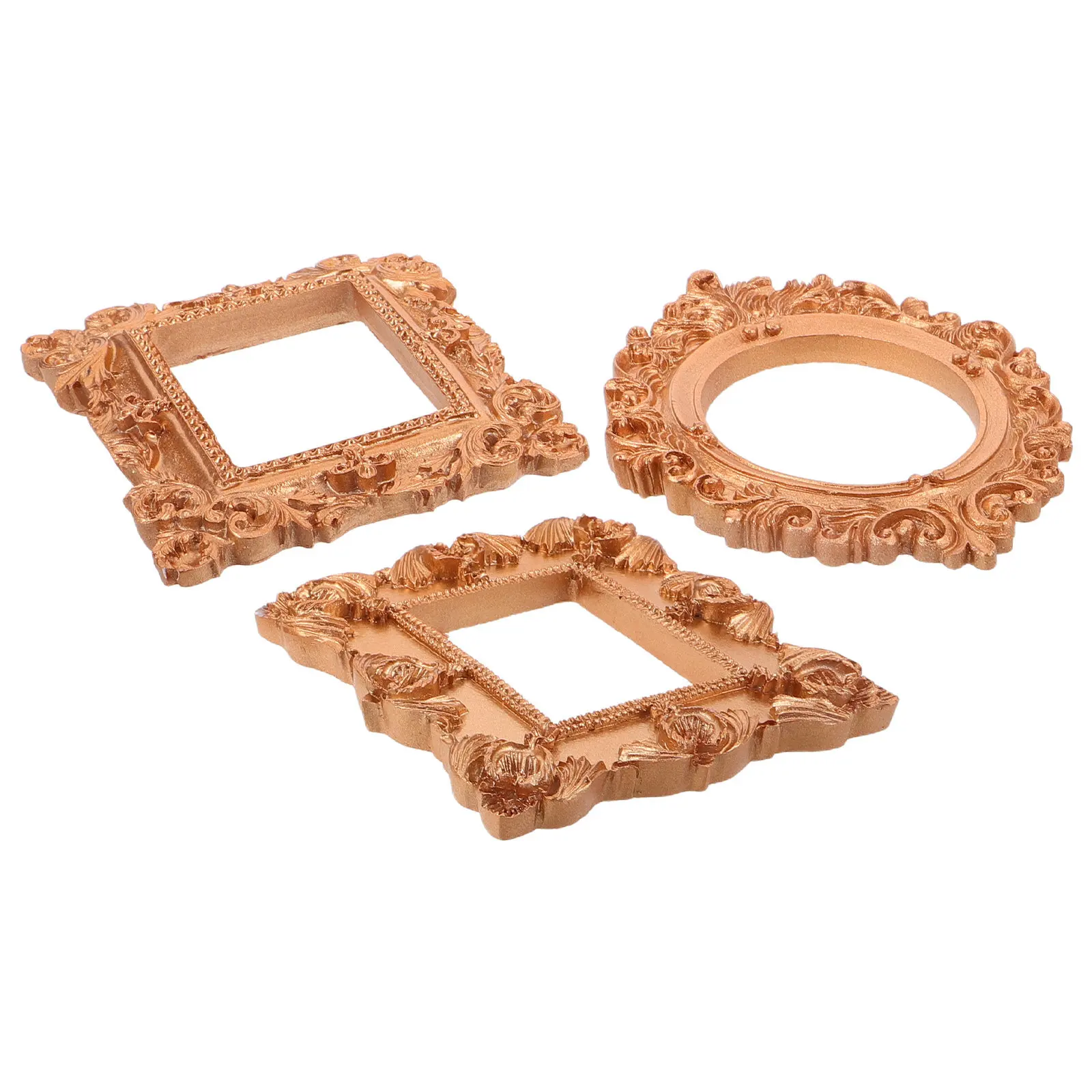Mini Vintage Resin Picture Frames Set – 3pcs Nail Art Display Stand, Photo Prop & Christmas Decor, Gold Finish