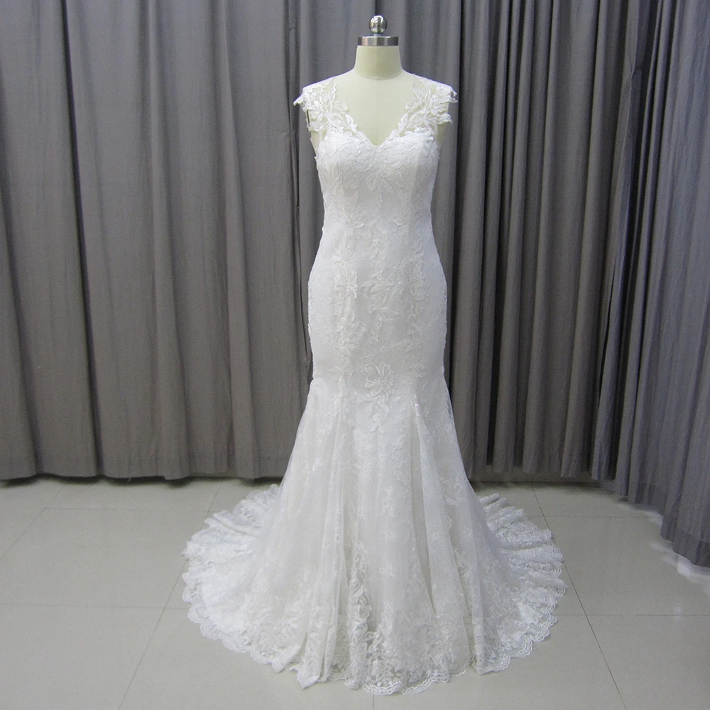 Jancember gaun pengantin renda mutiara leher V, Vestidos tanpa lengan mewah applique