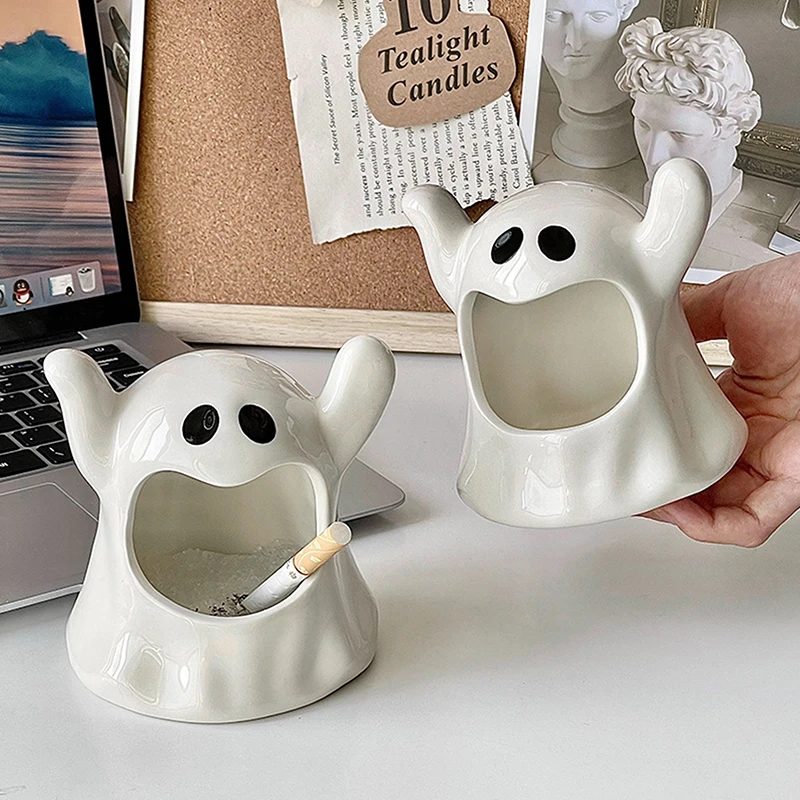 Creative Cute Ceramic Ashtray Halloween Amusing Ghost Ashtray Handicraft Ornaments Home Decoration Accessories