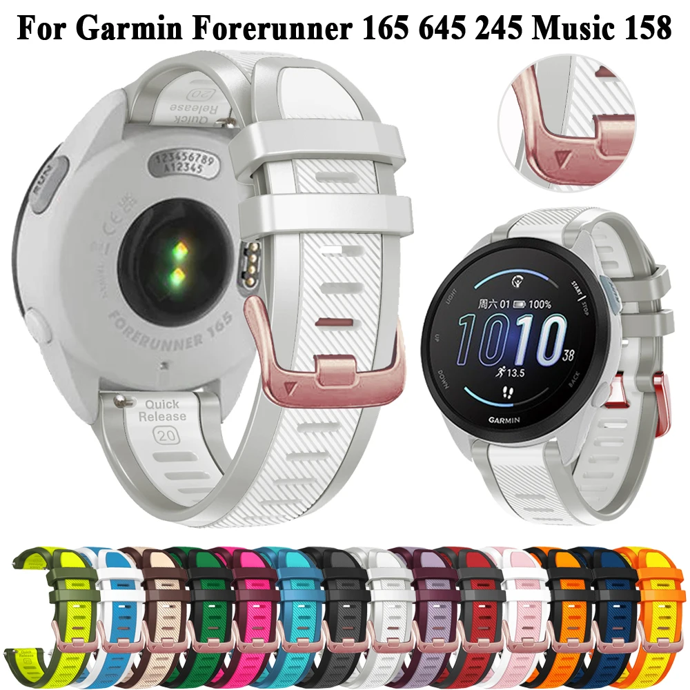 20mm Smart Watch Bands For Garmin Forerunner 165 Music 245 645 55 Venu 2 Plus SQ 2 Vivoactive 3 HR Strap Sport Silicone Bracelet