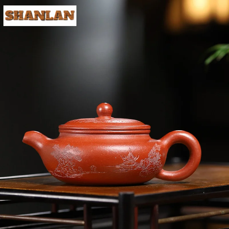 

200ML Classic Yixing Purple Clay Teapots Handmade Flat Abdomen Pot Raw Ore Dahongpao Mud Kettle with Strainer Zisha Tea Set Tea