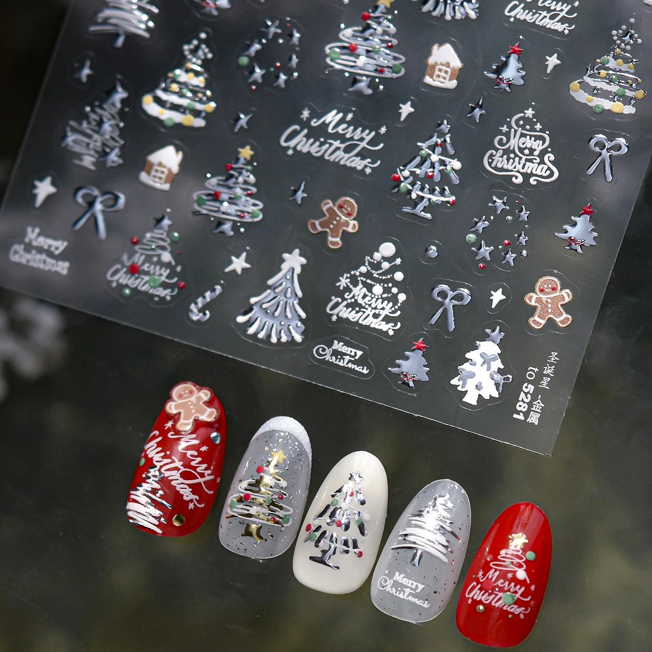 

Christmas Tree Snowflakes Gingerbread Man Garland House Bowknot Stars Crystal Ball Snowman Santa Claus Nail Art Stickers Decals