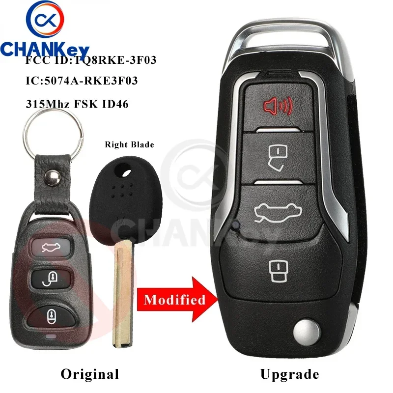 

CHANKey Upgrade Remote 3Buttons + Panic Flip Folding Car Key For Hyundai Elantra GT I30 FCC TQ8RKE-3F03 315Mhz FSK ID46