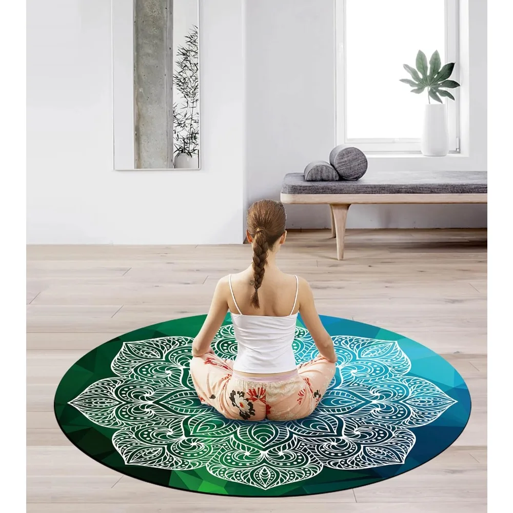سجادة بيلاتيس ويوجا مطاطية من جلد الغزال غير قابلة للانزلاق، قطر كبير الحجم 140 سم، مثالية للتمرين المنزلي والخارجي والتأمل والتمارين #3
