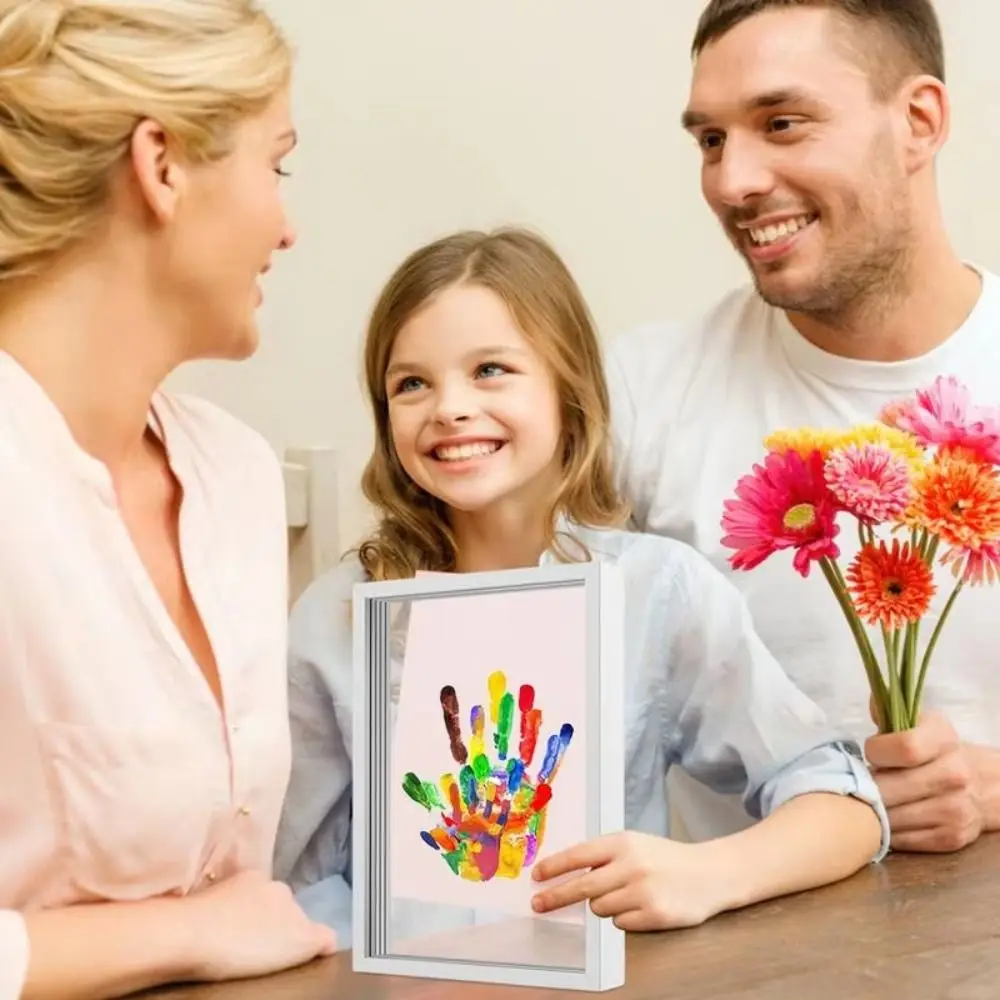 Wooden Frame Handprint Photo Frame Kit with 6 Paints Pen Eraser Paintbrush Keepsake Family Handprint Photo Frame DIY