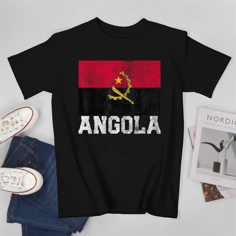 Angola Flag Summer Men's Tshirt Angolan National Emblem 3D Printing Tee Shirts Oversized Tops Sports Fitness Short sleeved Tops