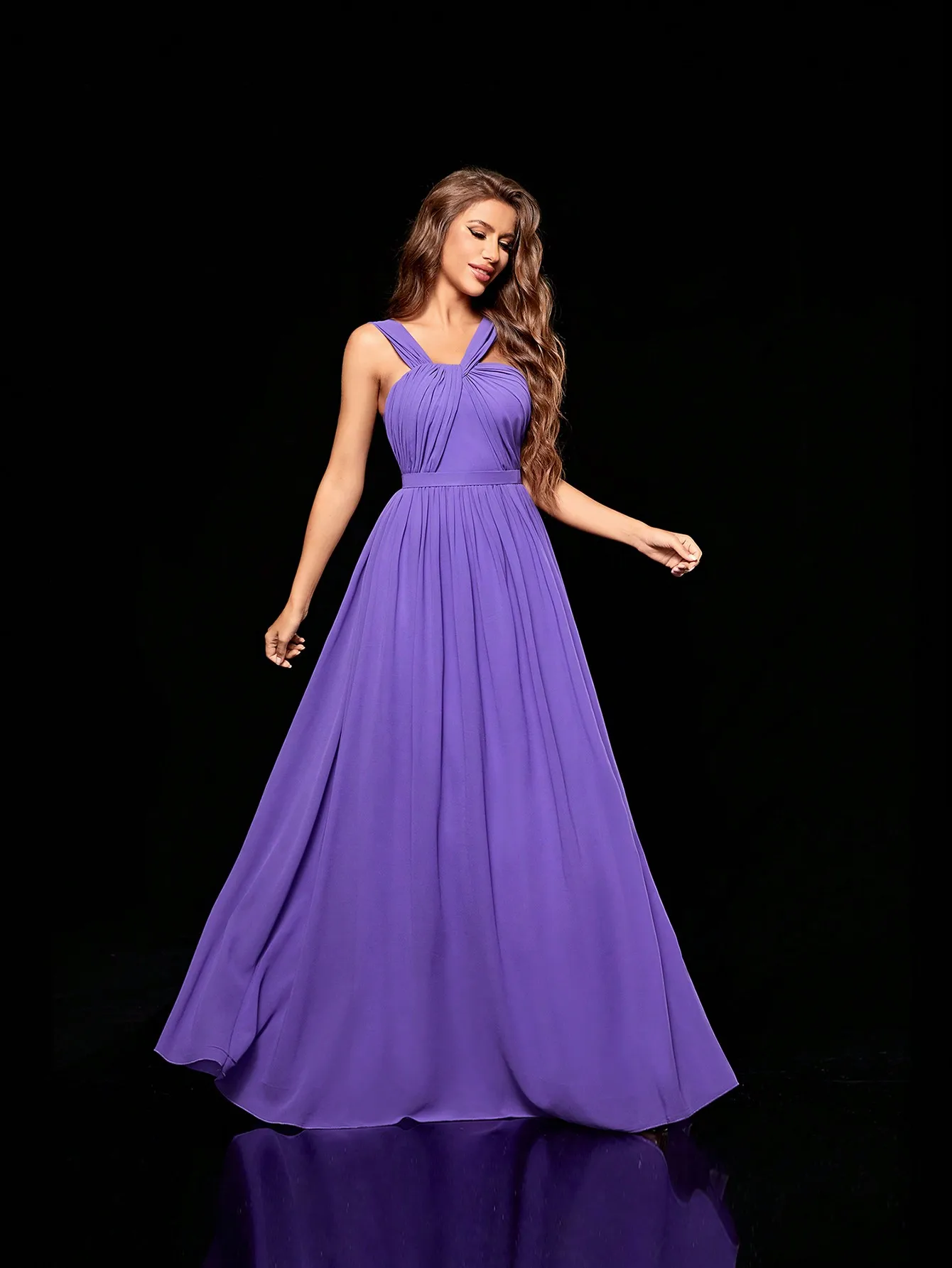 Mgiacy unregelmäßig faltbares Kreuz Chiffon in voller Länge Abendkleid Ballkleid Party kleid