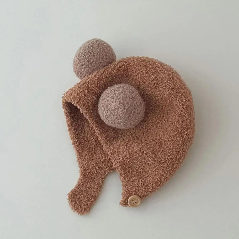 Durable Children Knit Hat Children Acrylic Hat Adorable Bear Ear Winter Hat for Kids Button Closure Cold Weather Cap