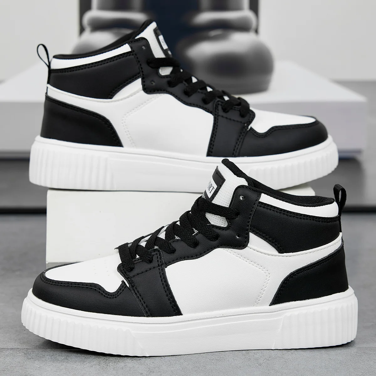 Spring Summer Fashion Red High-Top Shoes Couple Comfortable Pu Leather Casual Sneakers Man Flat Versatile Hip-Hop Shoes For Men image 2