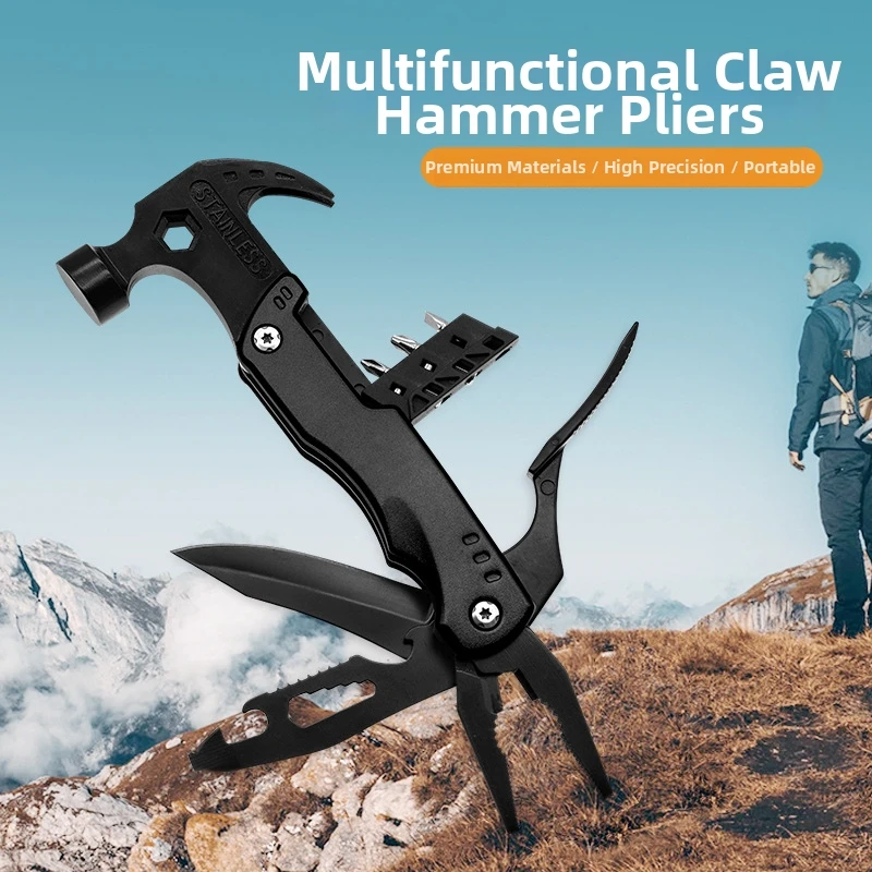 19 in 1 Multifunction Hammer Tool Folding Claw Hammer Pliers Portable Outdoor Camping Survival Repair Multi Tool Kit
