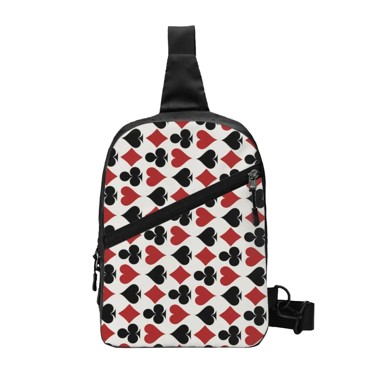 

Poker Playing Card Symbols Sling Crossbody Chest Bag Men Fashion Heart Spade Diamond Club Shoulder Backpack for Camping Biking