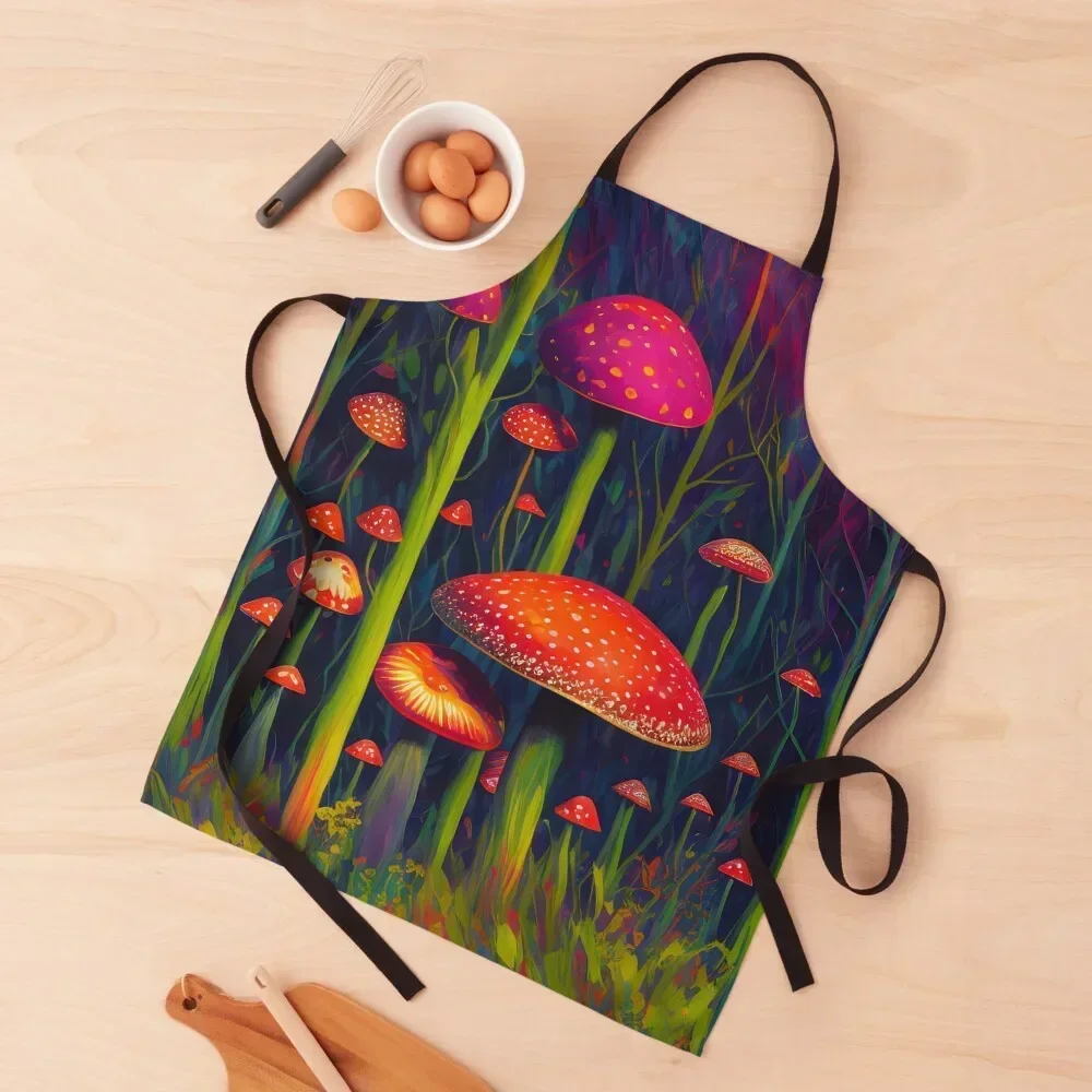 

Vibrant mushrooms in a forest - M (full) Apron Utensils For Kitchen Korean Apron